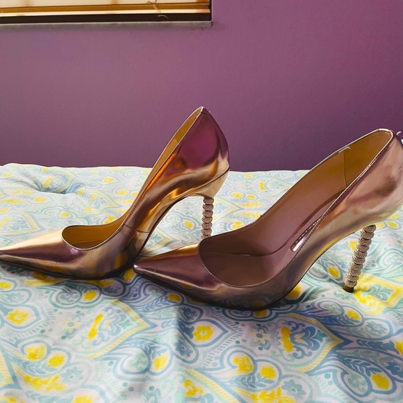 Sophia Webster Coco Gold Leather Crystal Heel 38 - Picture 1 of 8
